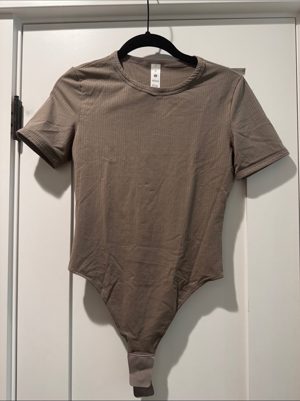 lululemon athletica Taupe Ribbed Short Sleeve Bodysuit